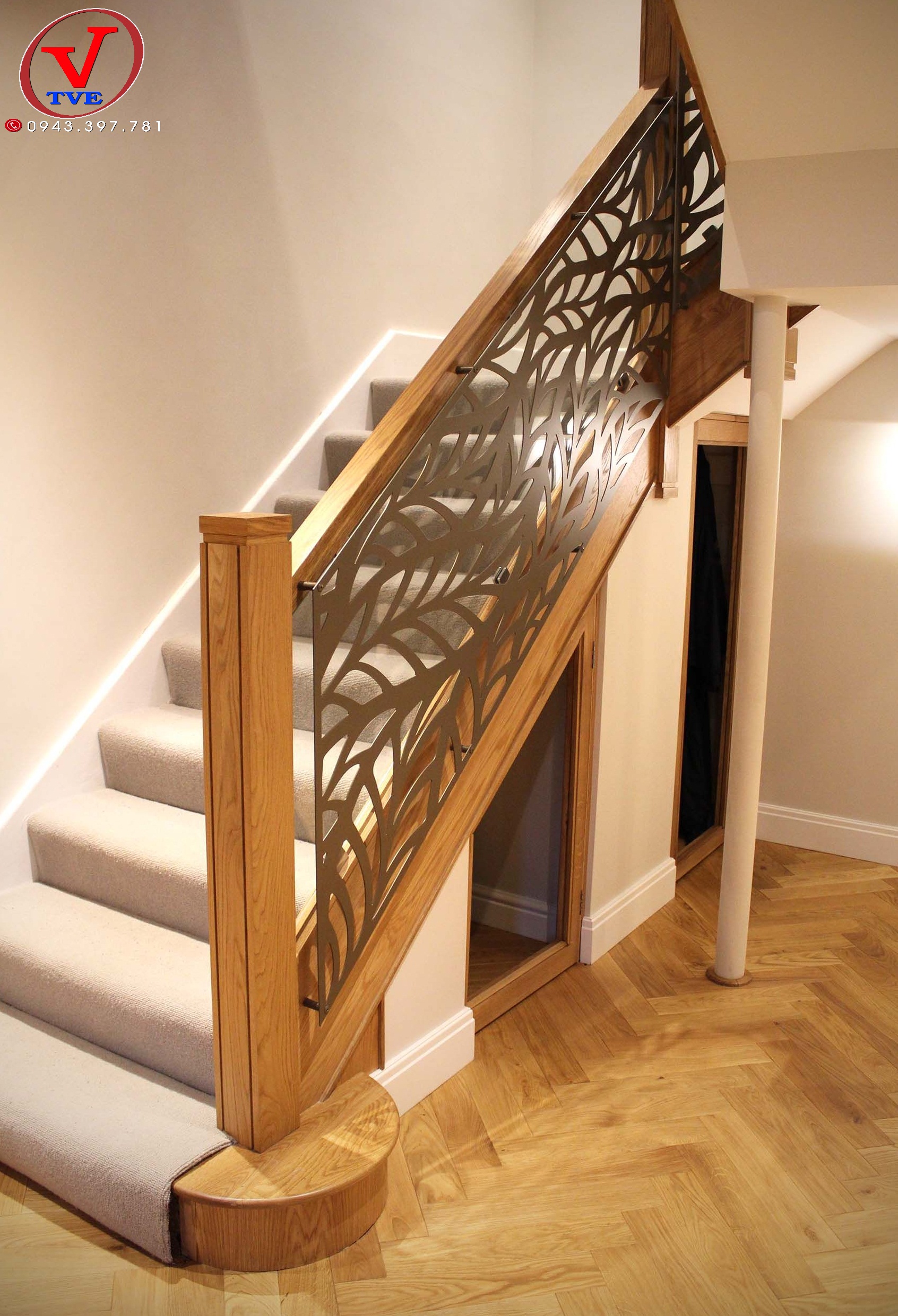 Cầu thang sắt cnc kết hợp gỗ ấn tượng