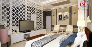 Vách ngăn cnc kết hợp kệ tivi mang đến tiện ích tối đa cho gia chủ